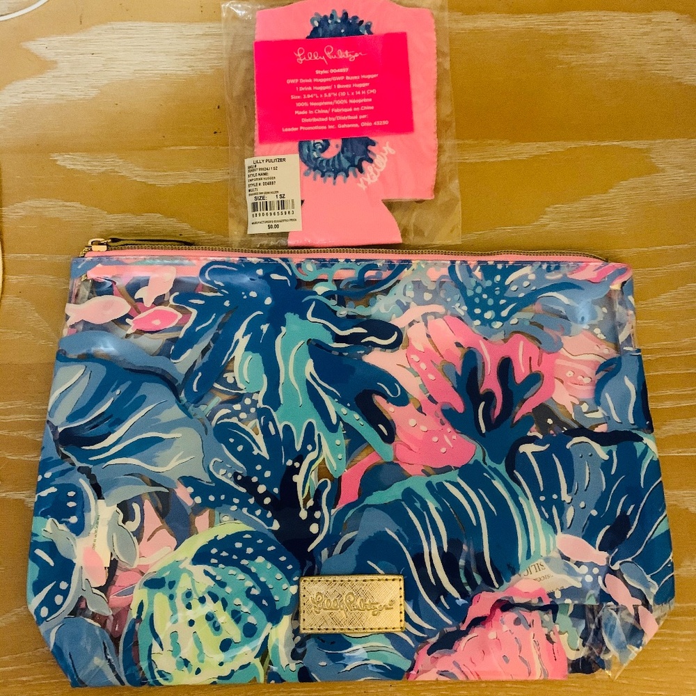 NWT Lilly Pulitzer GWP Drink Hugger and Pouch
